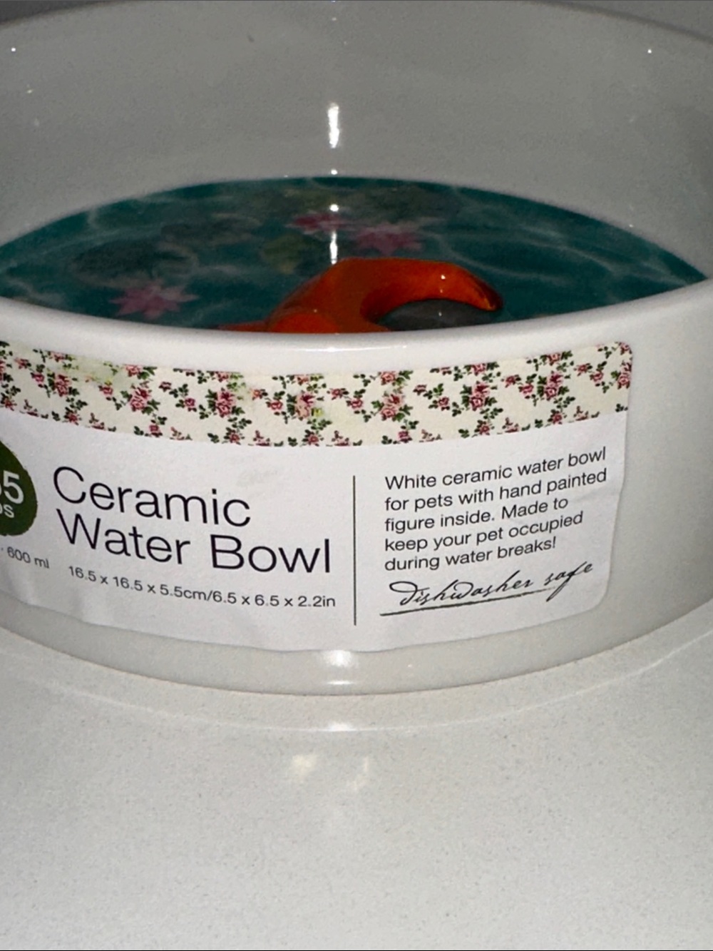 Kensie White Ceramic Bowl with Turquoise Floral Interior and Orange Fish - Picture 3 of 4